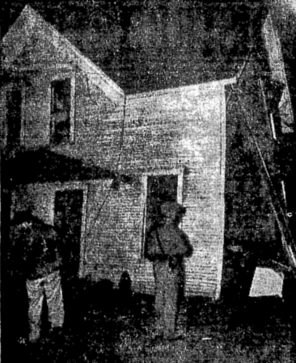 The home of Mrs. Thornberg, which was moved 30 ft. from its foundation and moderately damaged. The rear walls (not pictured) partially collapsed.