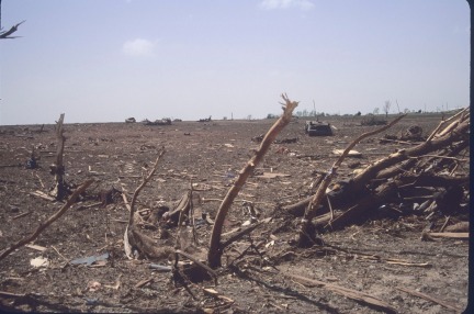 In Willow Lake Estates, the tornado produced some of the most intense and widespread ground scouring ever documented. This field was stripped of virtually every blade of grass. (Photo: Jim LaDue)
