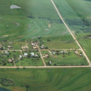 An aerial view of the southern edge of Mulhall.