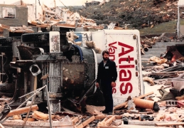 An Atlas truck flipped over by the tornado. (Courtesy of Barrie Historical Archive)