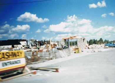 The demolished entrance to Cashway Lumber. (Courtesy of R. Bobak)